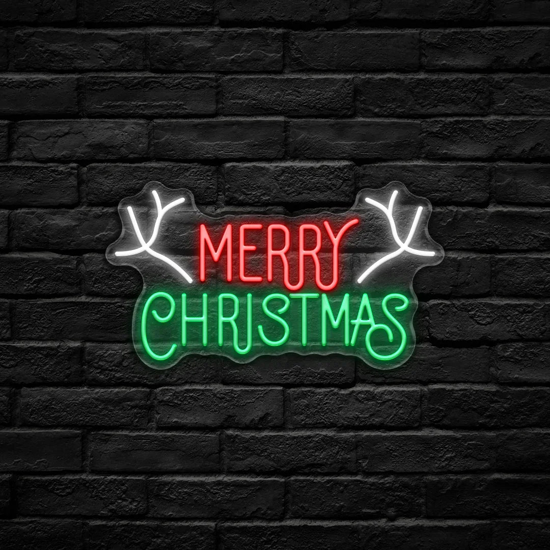 Merry Chrismas Antlers LED Neon Sign (USB-Dimmable 42cm x 24cm)