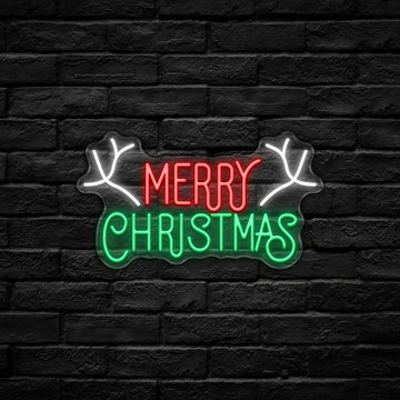 Merry Chrismas Antlers LED Neon Sign (USB-Dimmable 42cm x 24cm)