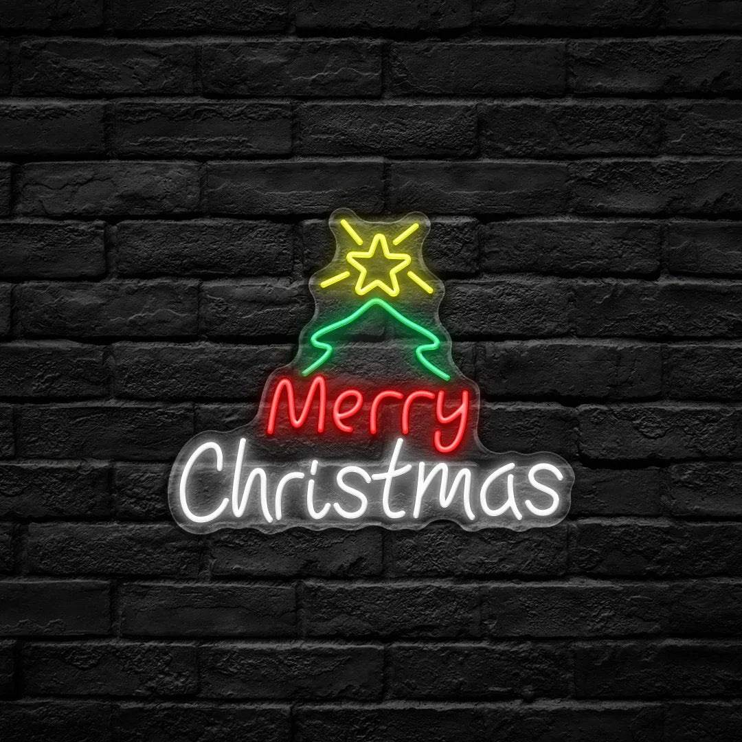 Merry Christmas Tree & Star LED Neon Sign (USB-Dimmable 40cm x 32cm)