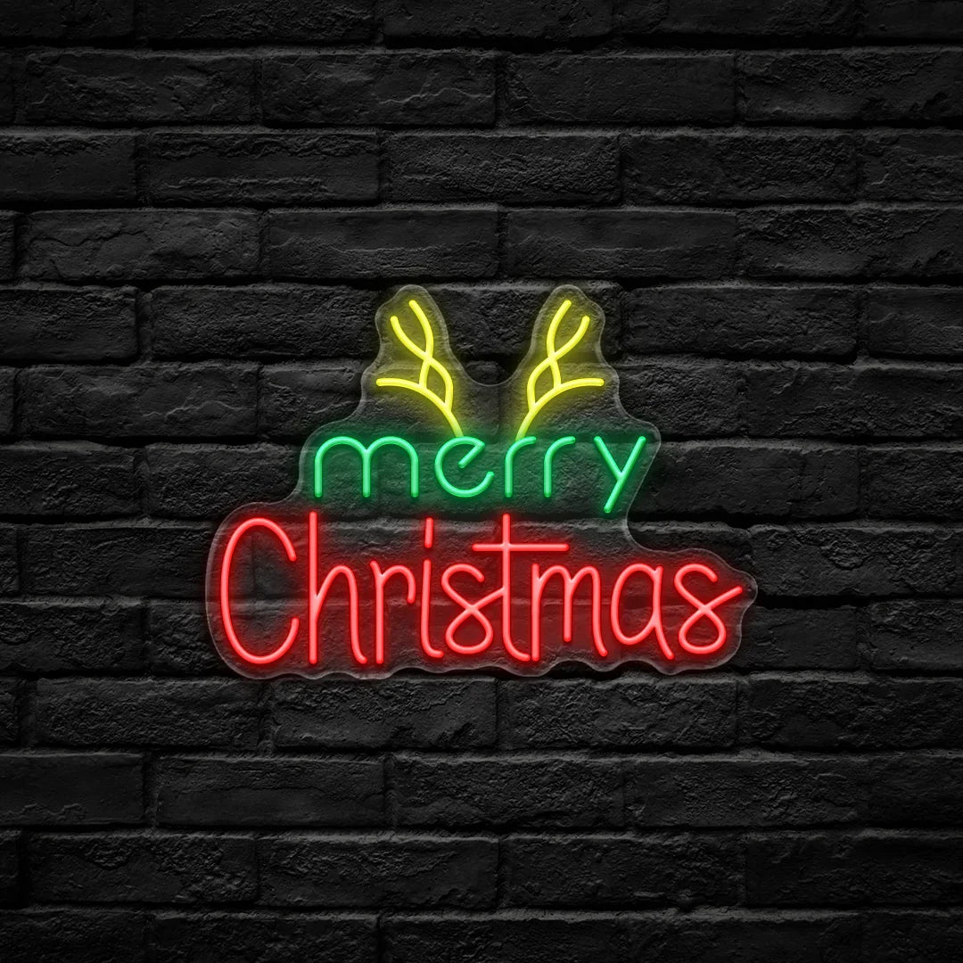Merry Christmas Reindeer LED Neon Sign (USB-Dimmable 42cm x 29cm)