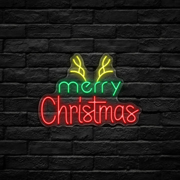Merry Christmas Reindeer LED Neon Sign (USB-Dimmable 42cm x 29cm)