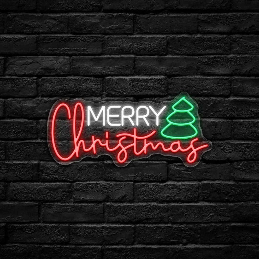Merry Christmas Tree Icon LED Neon Sign (USB-Dimmable 42cm x 19cm)