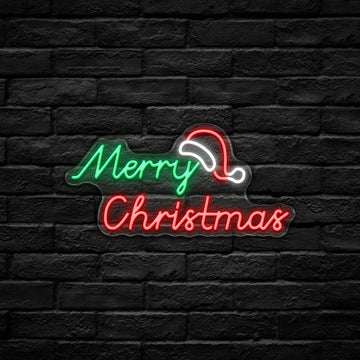 Merry Christmas Hat LED Neon Sign (USB-Dimmable 42cm x 24cm)