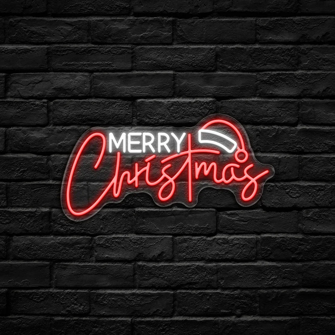Merry Christmas Hat LED Neon Sign (USB-Dimmable 42cm x 24cm)