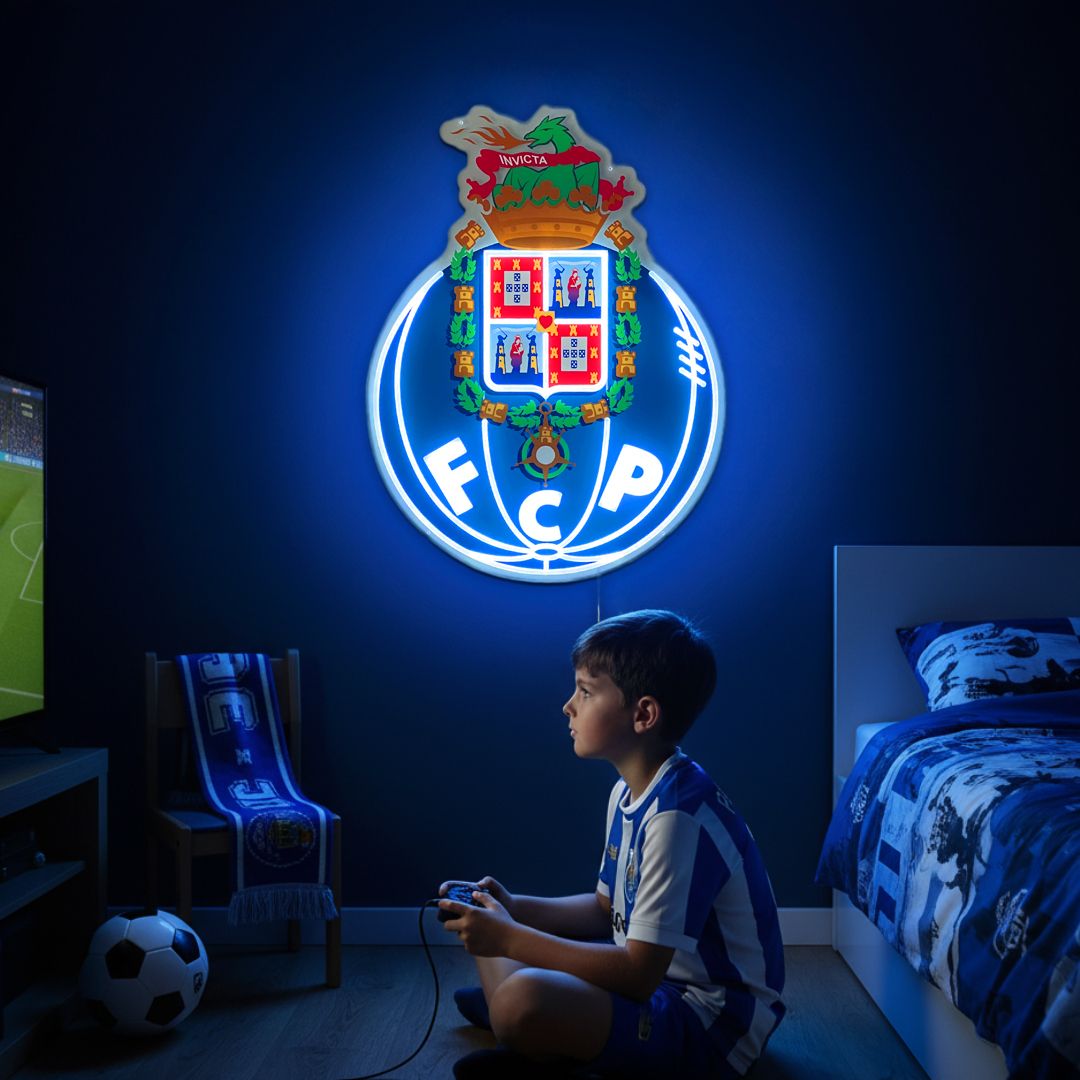 FC Porto Club Emblem LED Neon Sign – 3D Push-Through Letters & Seamless Faux Neon