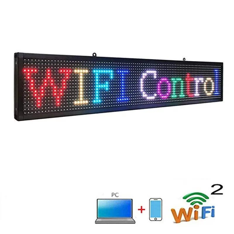 Outdoor Programmable LED Display Sign – 39" x 8" Full Color (WiFi + PC)