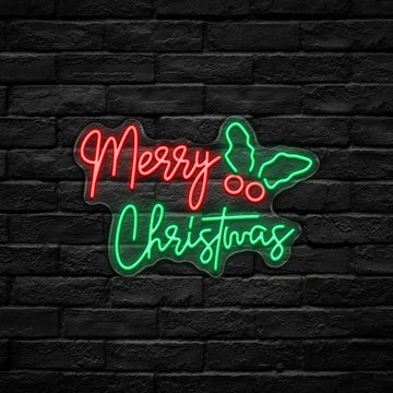 Merry Christmas Holly LED Neon Sign (USB-Dimmable 42cm x 30cm)