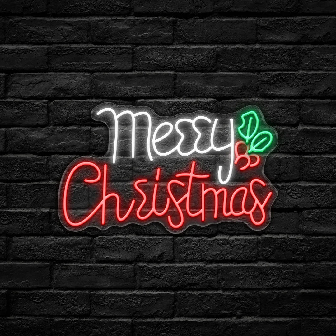 Merry Christmas Berries LED Neon Sign (USB-Dimmable 42cm x 25cm)