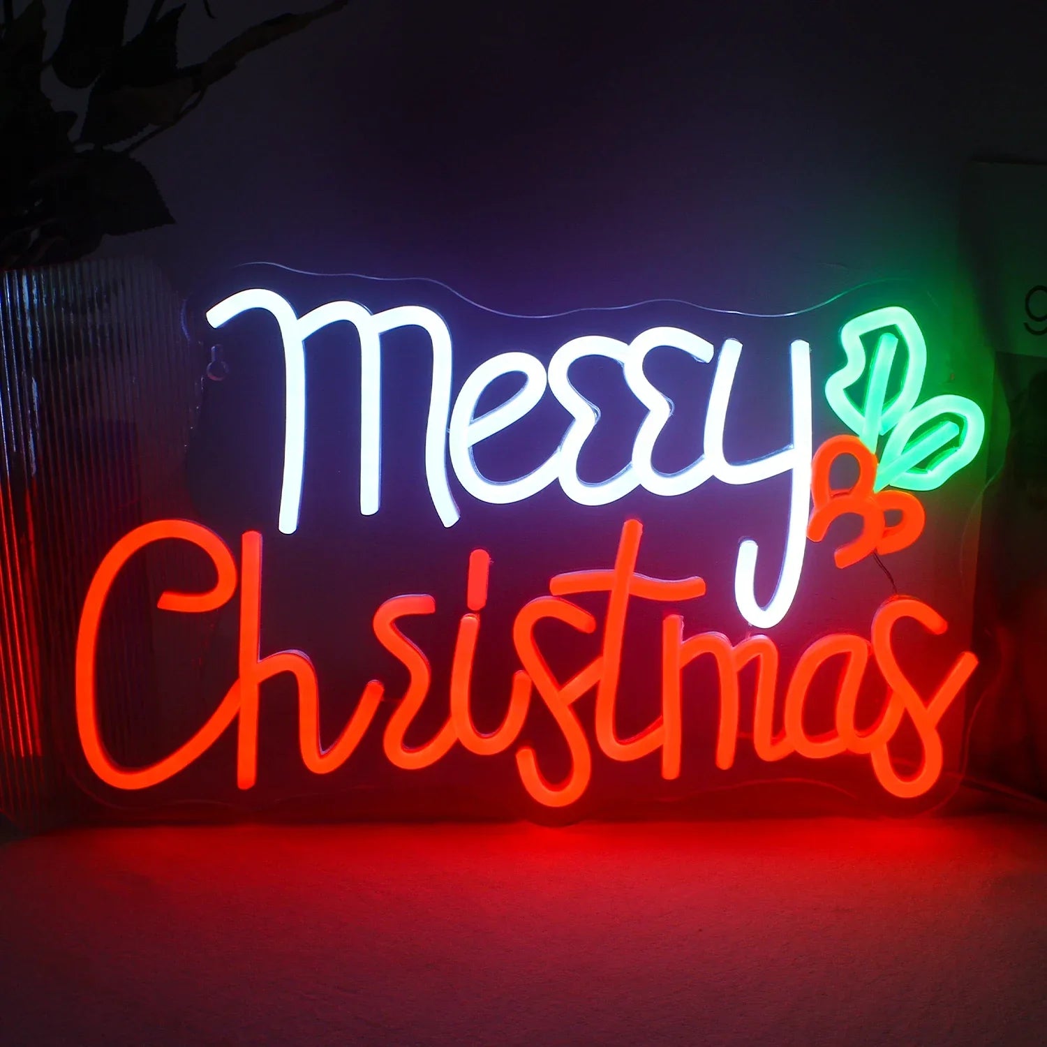 Merry Christmas Berries LED Neon Sign (USB-Dimmable 42cm x 25cm)
