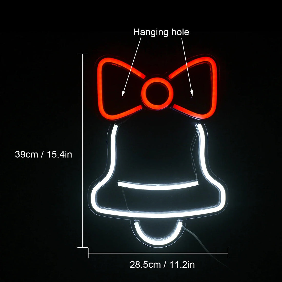 Christmas Bell & Red Bow LED Neon Sign (USB-Dimmable 28.5cm x 39cm)