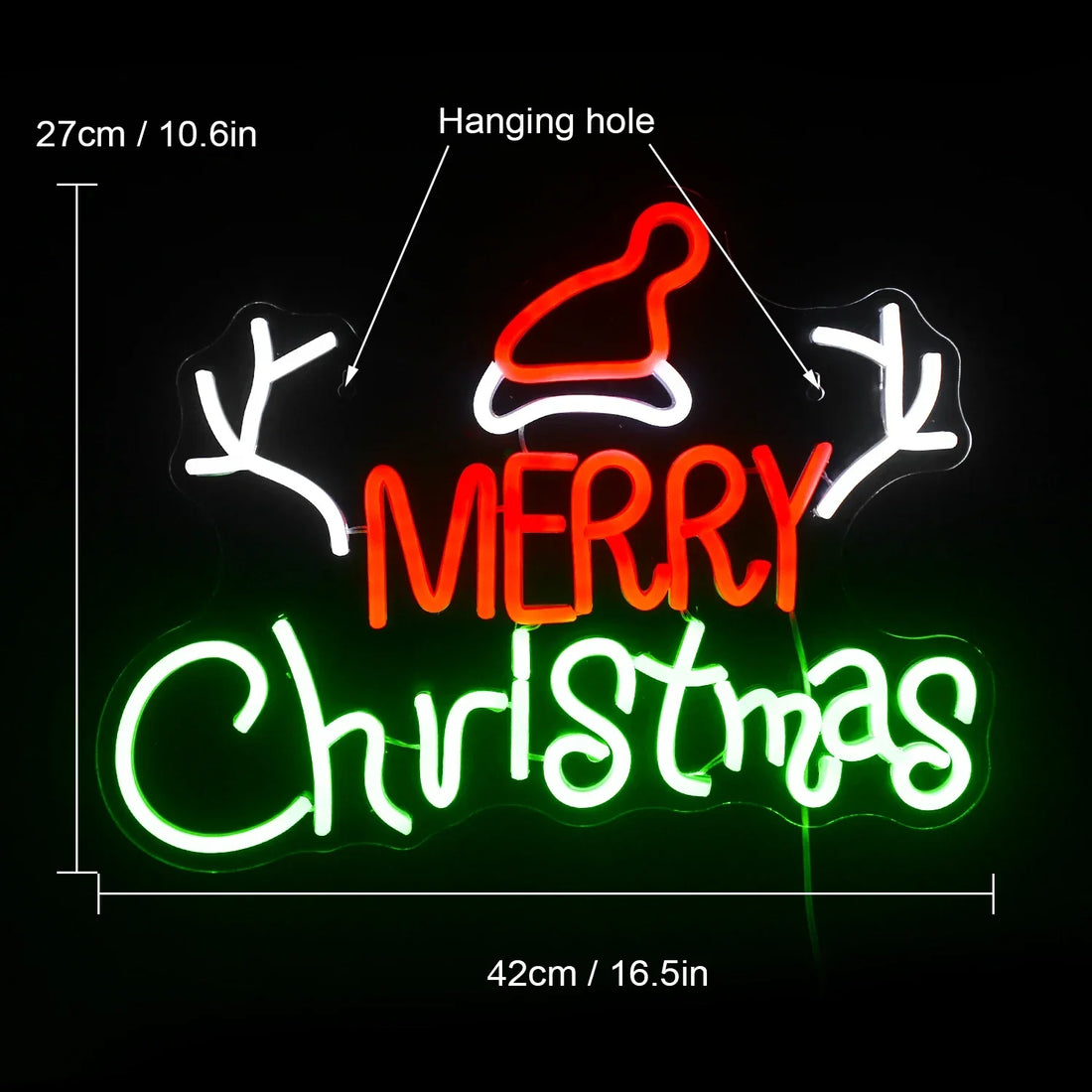 Christmas Hat & Antlers LED Neon Sign (USB-Dimmable 42cm x 27cm)