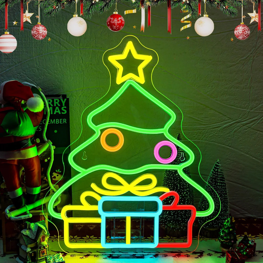 Christmas Tree & Presents LED Neon Sign (USB-Dimmable 32cm x 38.5cm)