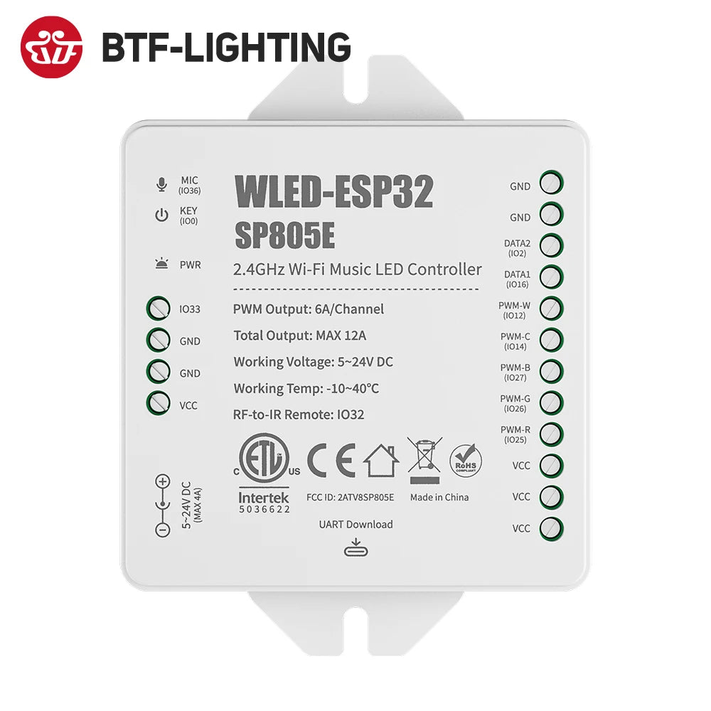 NEW WLED ESP32 Controller SP805E WiFi Music LED Strip SPI WS2811 WS2812 WS2814 WS2815 SK6812 Addressable PWM CCT RGB USB-C UAR