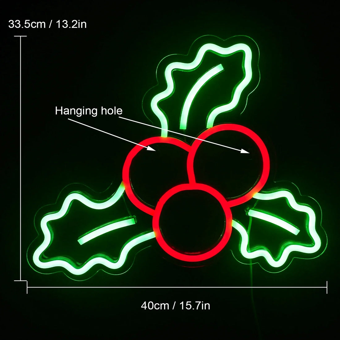 Classic Holly Berries LED Neon Sign (USB-Dimmable 40cm x 33.5cm)