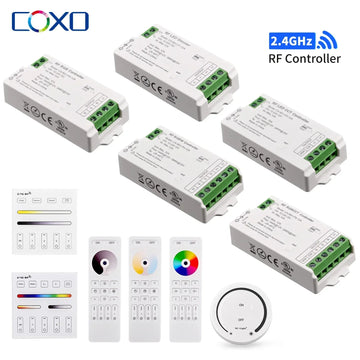 UL-Listed 2.4GHz RF LED Controller with Remote – Dimmable for DIM, CCT, RGB, RGBW, RGBCCT LED Strips (DC 12V–24V, Max 288W)