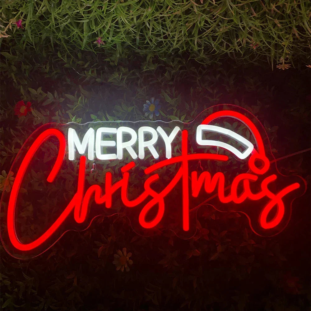 Merry Christmas Hat LED Neon Sign (USB-Dimmable 42cm x 24cm)