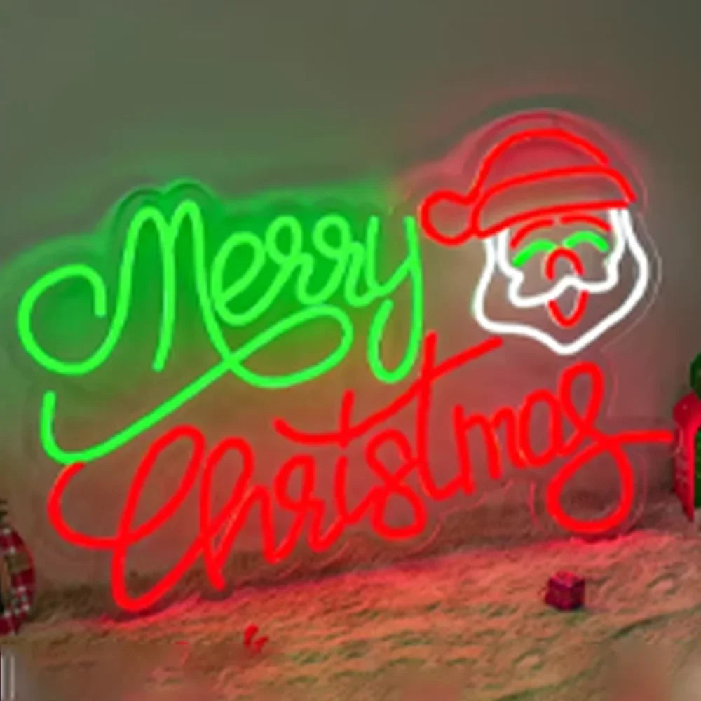 Merry Christmas Santa Face LED Neon Sign (USB-Dimmable 45cm x 28cm)