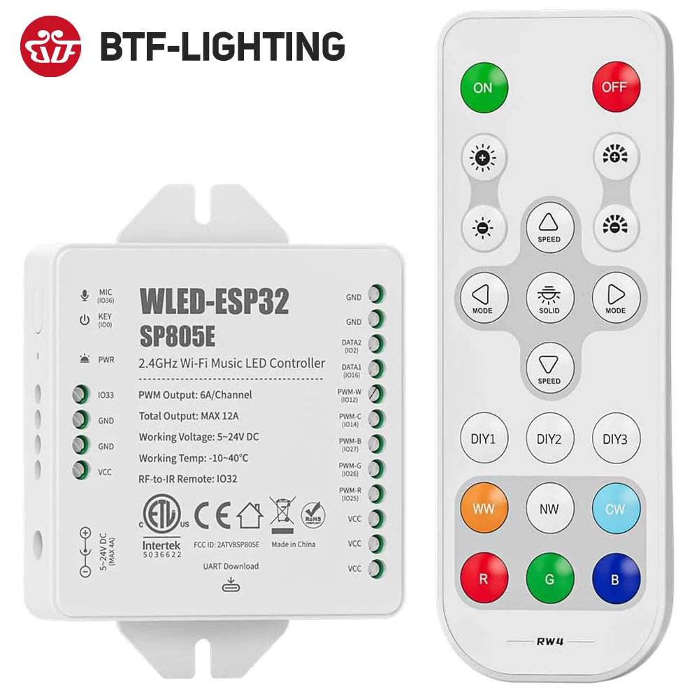 NEW WLED ESP32 Controller SP805E WiFi Music LED Strip SPI WS2811 WS2812 WS2814 WS2815 SK6812 Addressable PWM CCT RGB USB-C UAR