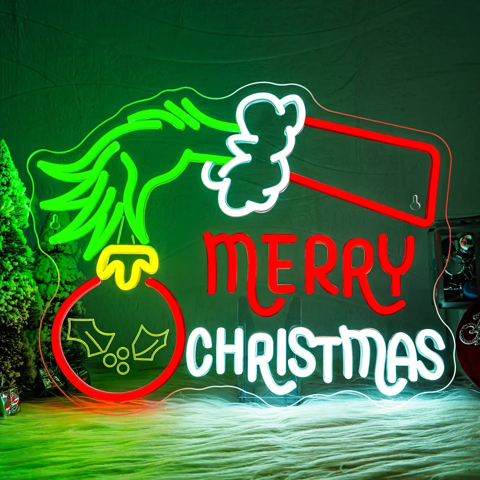 Grinchy Hand LED Neon Sign (USB-Dimmable 41cm x 32cm)