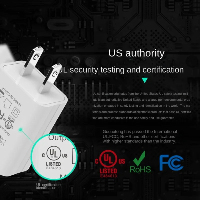 US Adapter 5V 2A 1A Fast Charging UL Plug One USB Port Phone Charging Wall Charger Travel in USA Japan Thailand Canada Colombia