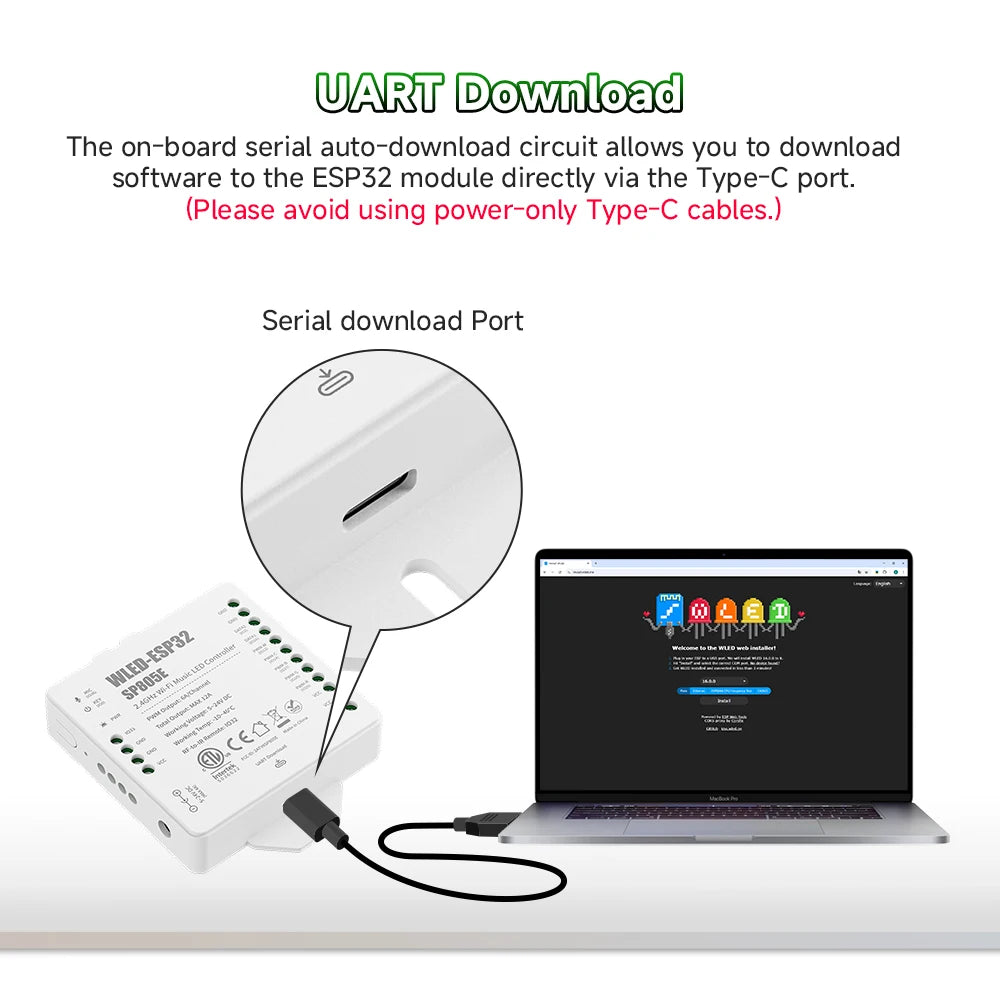 NEW WLED ESP32 Controller SP805E WiFi Music LED Strip SPI WS2811 WS2812 WS2814 WS2815 SK6812 Addressable PWM CCT RGB USB-C UAR