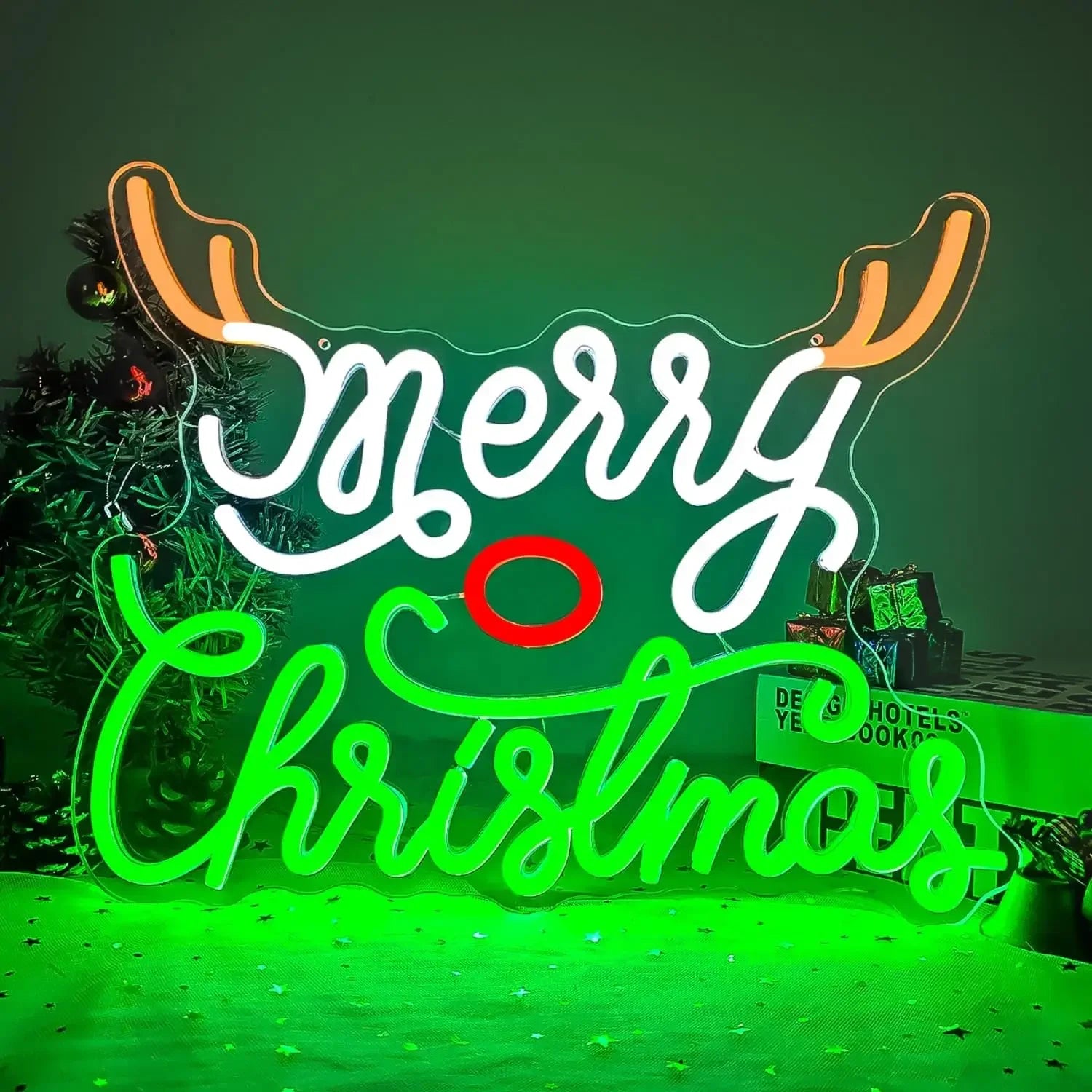 Reindeer Nose & Antlers LED Neon Sign (USB-Dimmable 38.6cm x 29.7cm)