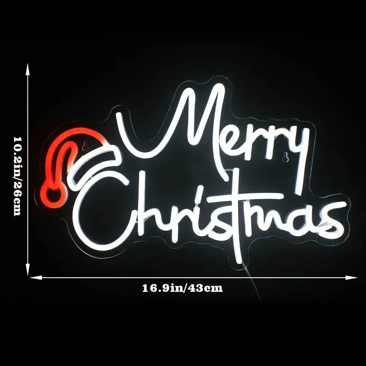 Monochrome Santa Hat LED Neon Sign (USB-Dimmable 43cm x 26cm)