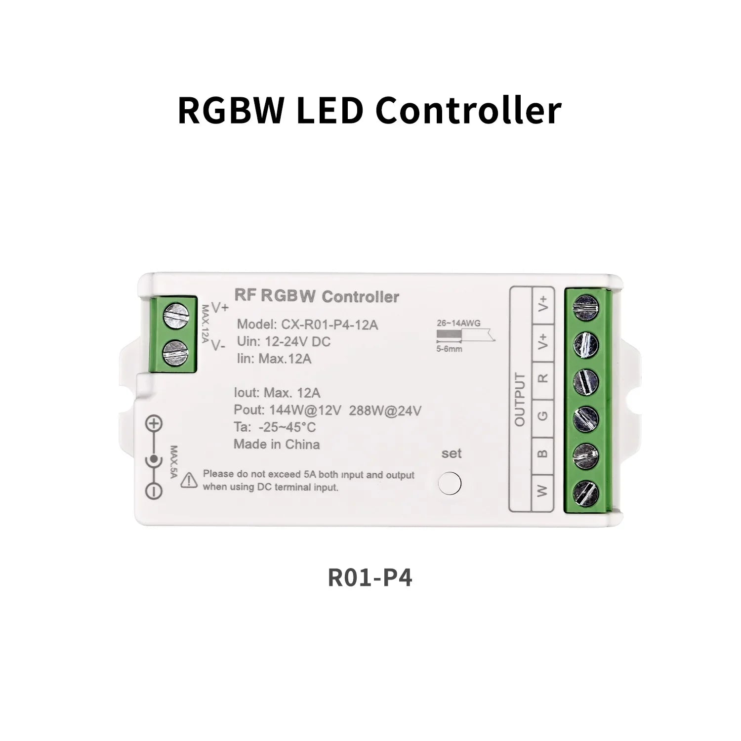 UL-Listed 2.4GHz RF LED Controller with Remote – Dimmable for DIM, CCT, RGB, RGBW, RGBCCT LED Strips (DC 12V–24V, Max 288W)