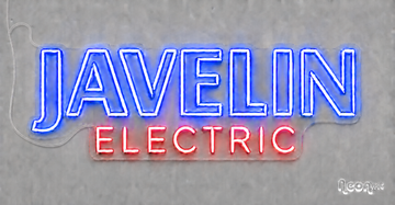 Custom LED Neon Sign "Javelin Electric" | 48" x 15" | Blue & Red | Indoor | Clear Cut-to-shape Backing
