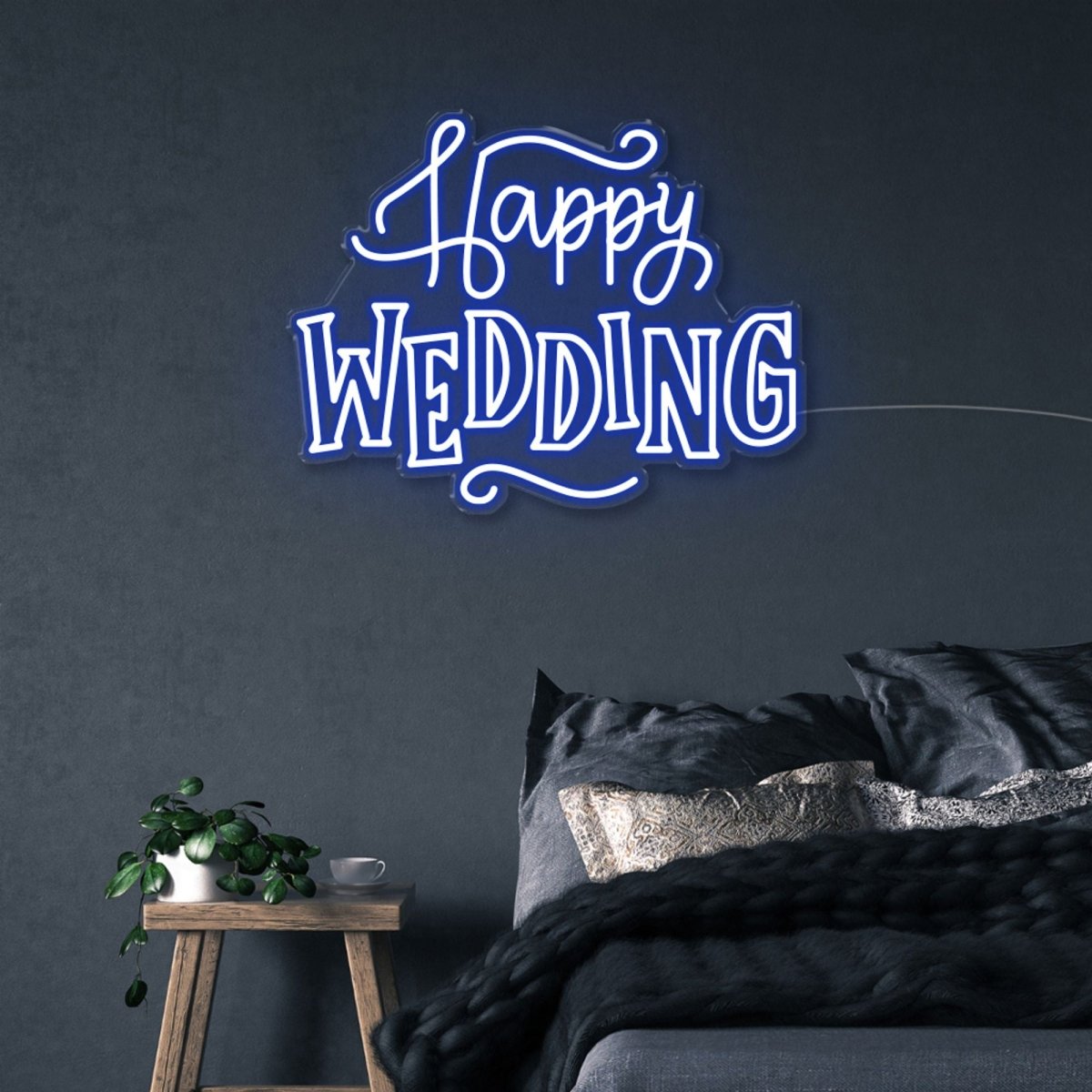 Happy Wedding - Neonific - LED Neon Signs - 50 CM - Blue