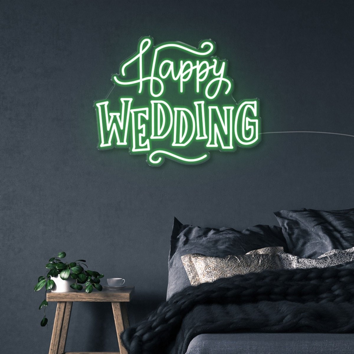 Happy Wedding - Neonific - LED Neon Signs - 50 CM - Green