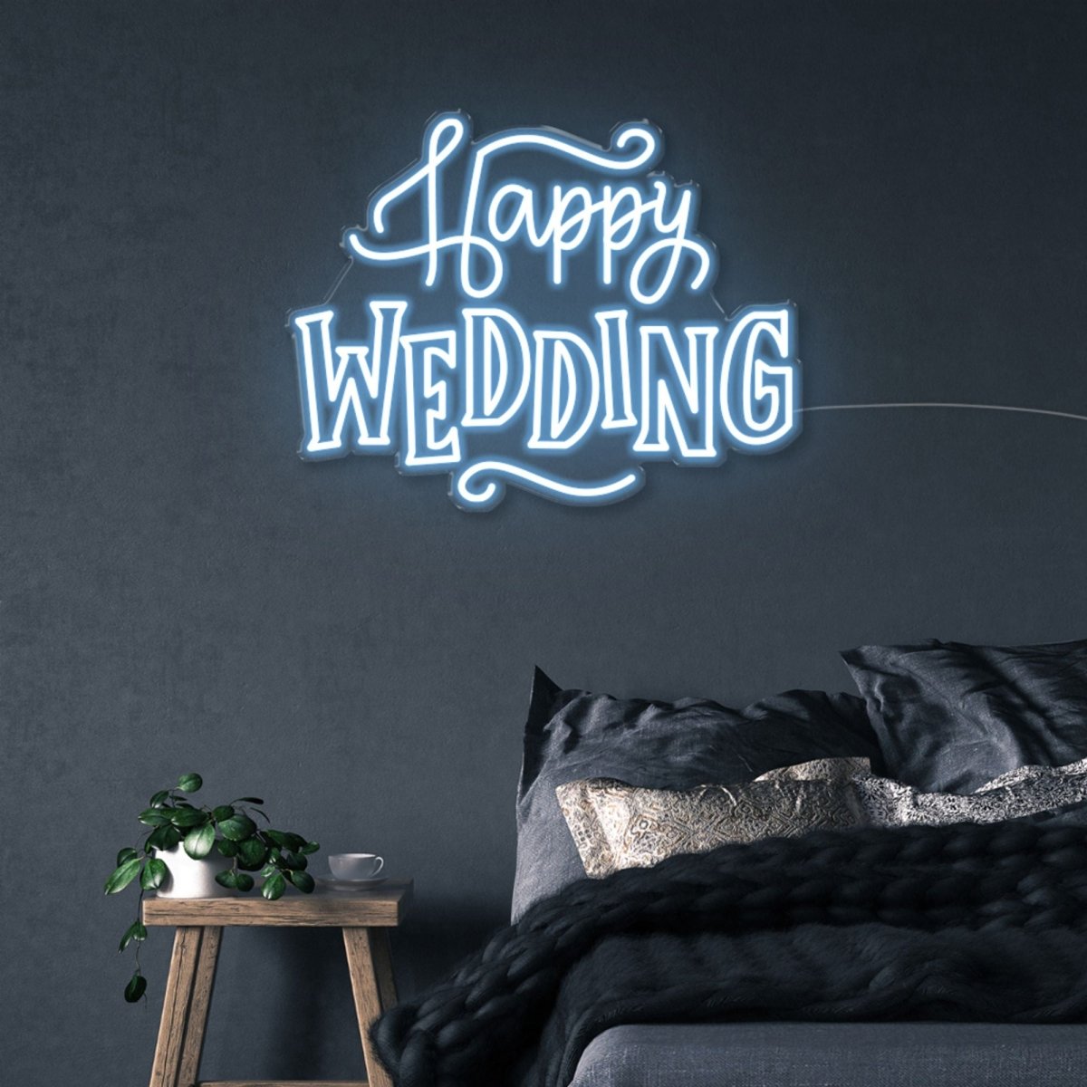 Happy Wedding - Neonific - LED Neon Signs - 50 CM - Light Blue