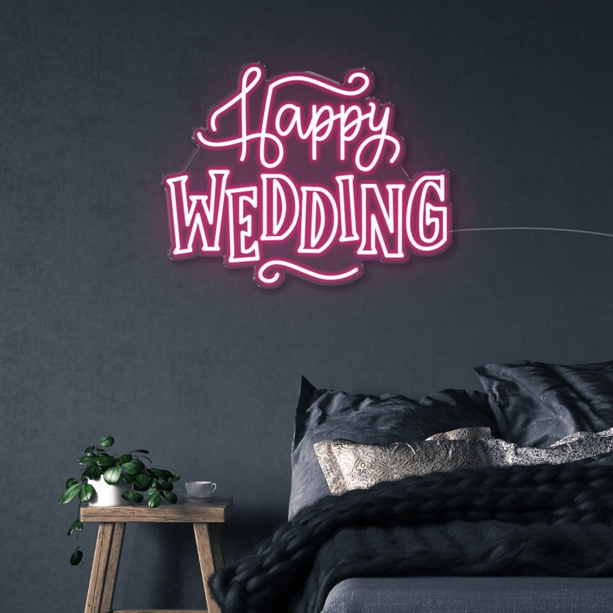 Happy Wedding - Neonific - LED Neon Signs - 50 CM - Pink