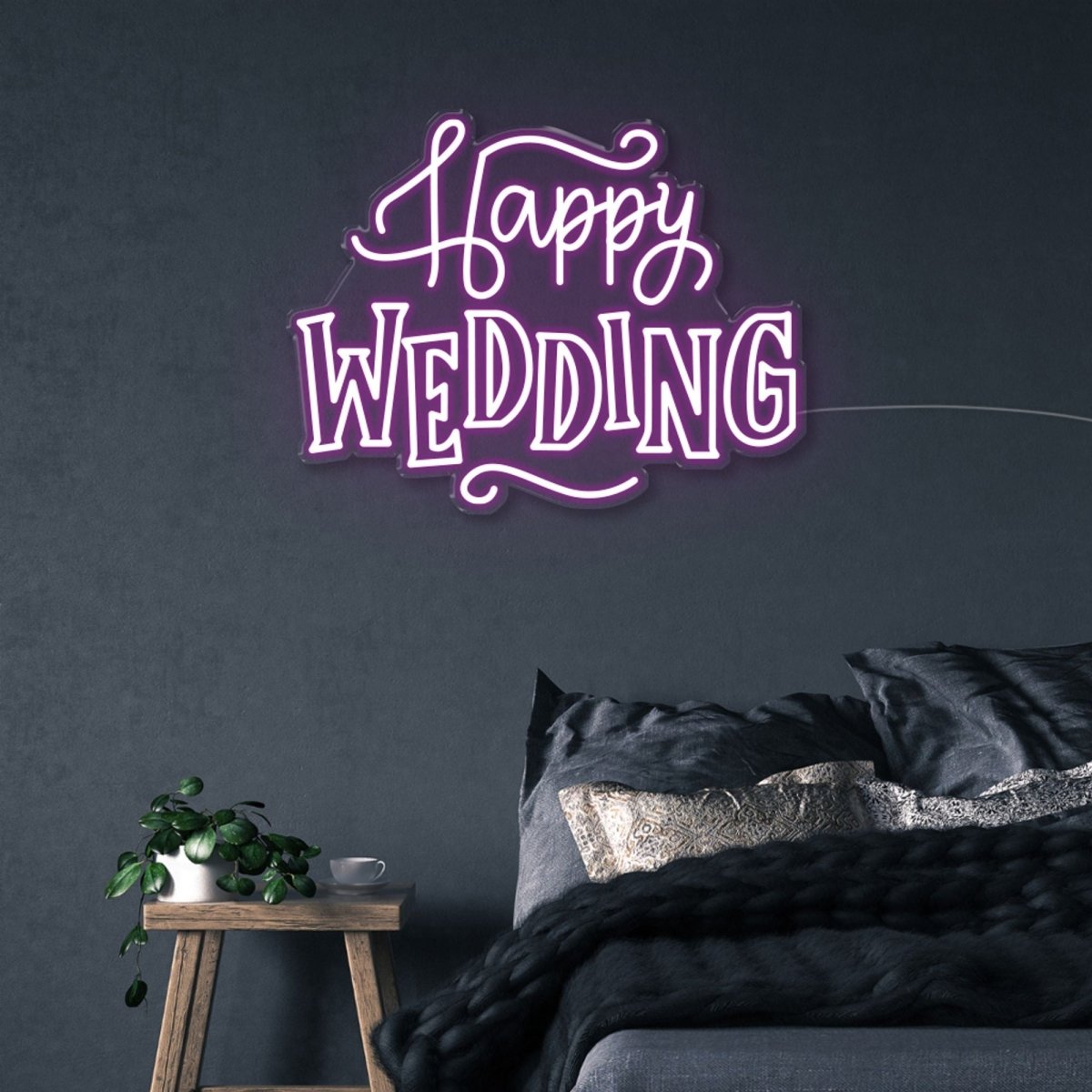 Happy Wedding - Neonific - LED Neon Signs - 50 CM - Purple