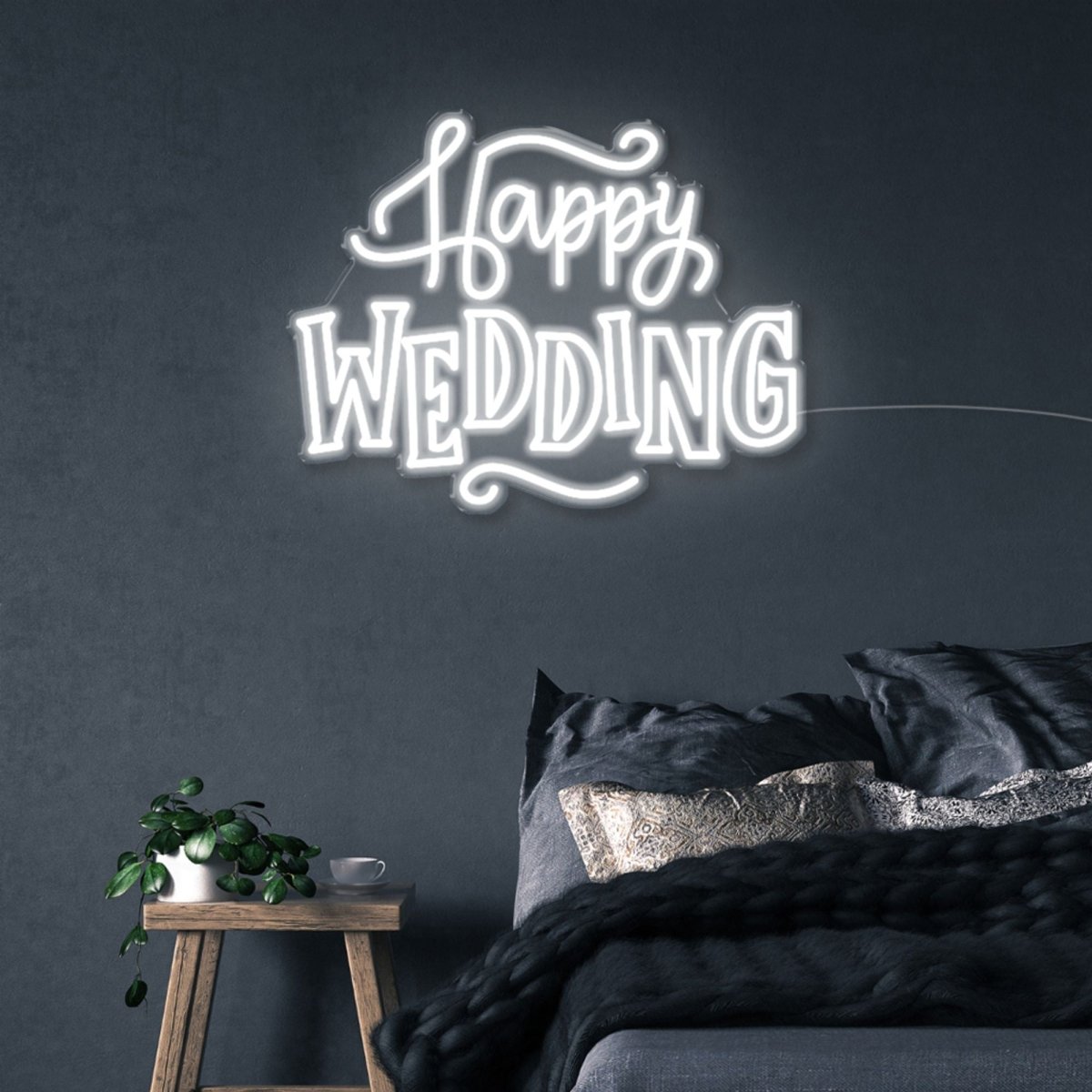 Happy Wedding - Neonific - LED Neon Signs - 50 CM - White