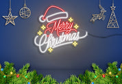 Merry Christmas with Stars and Christmas Hat - Neonific - LED Neon Signs - Large (125cm x 113cm) -