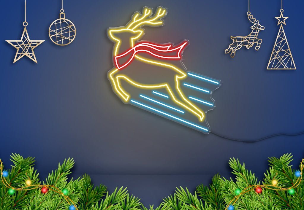 Reindeer in Christmas Scarf - Neonific - LED Neon Signs - Small (50cm x 56cm) -