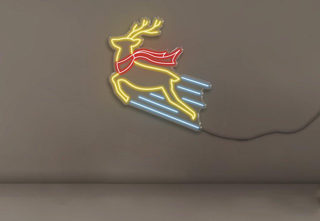 Reindeer in Christmas Scarf - Neonific - LED Neon Signs - Extra-Large (125cm x 140cm) -